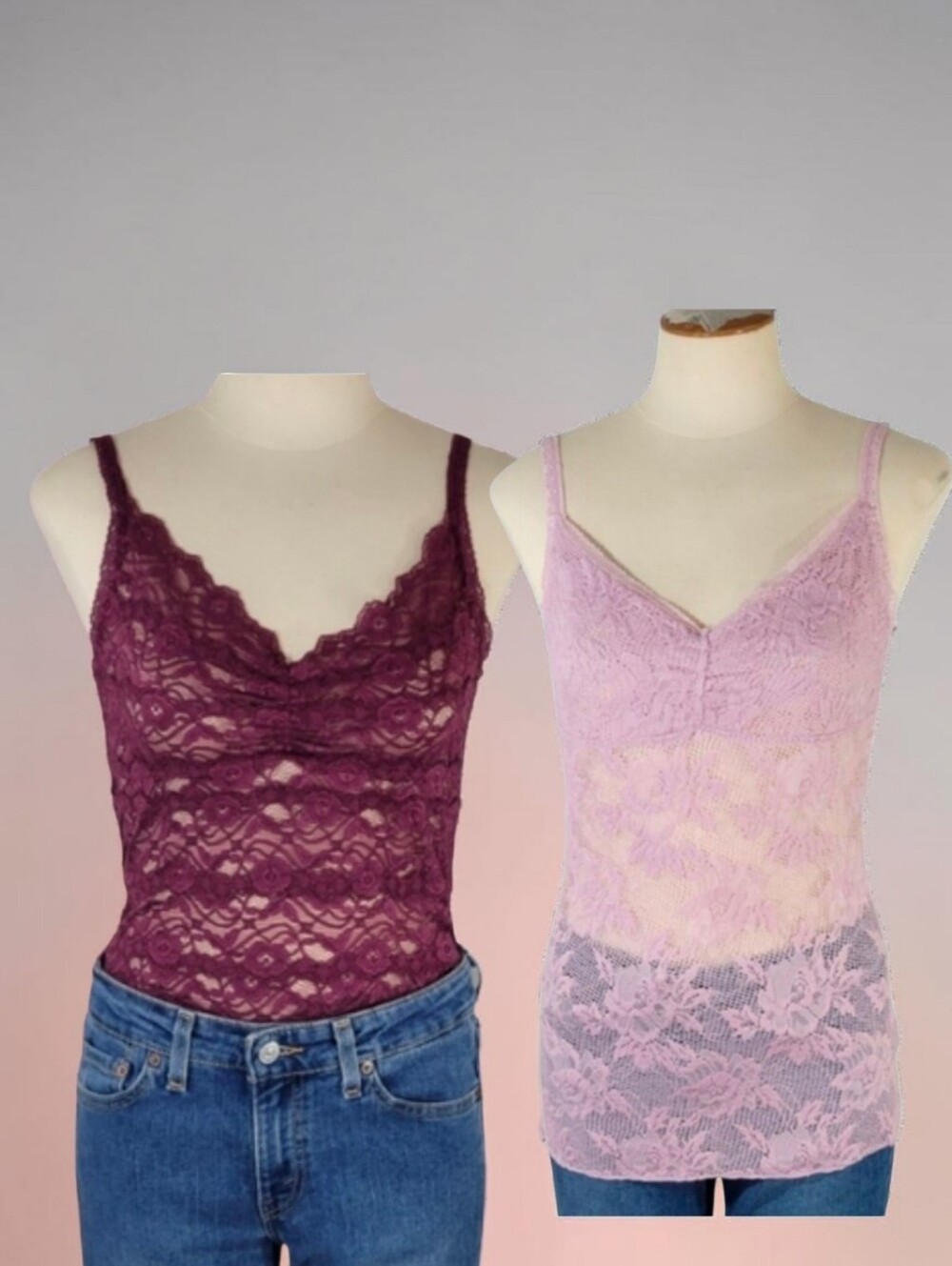 NWT Lace Cami Bundle •Jeans By Buffalo Burgundy + Pink Lace Tanks Womens Medium - Picture 1 of 14